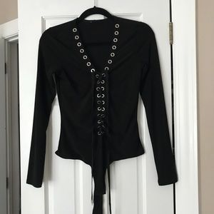 Guess black lace up bodysuit- size small